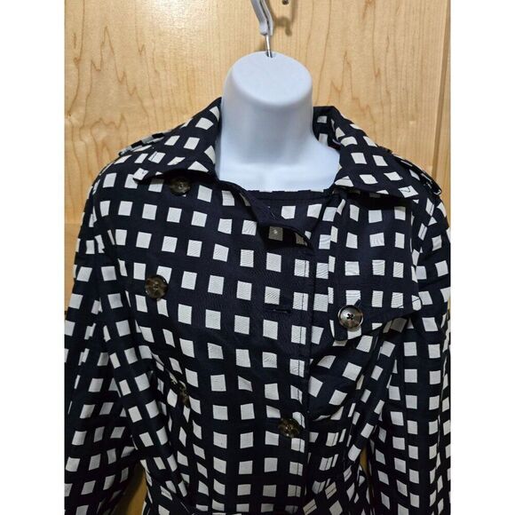 Banana Republic sz M Black & White Checkered Double-Breasted Trench Coat With Be - Picture 1 of 9